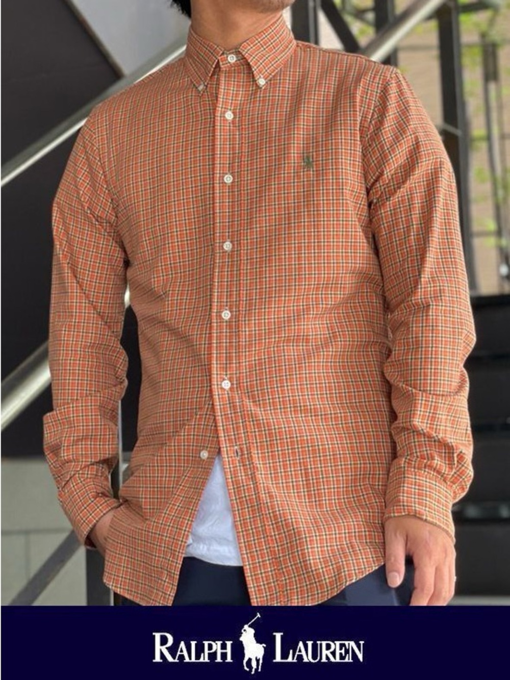 Ralph Lauren Orange Plaid Oxford Button-Down Shirt Vintage Men’s